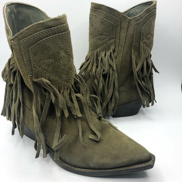 Free People Lawless Fringe Dark Green Suede Western Boots Size EU 38.5 / US 8.5 - Picture 5 of 10